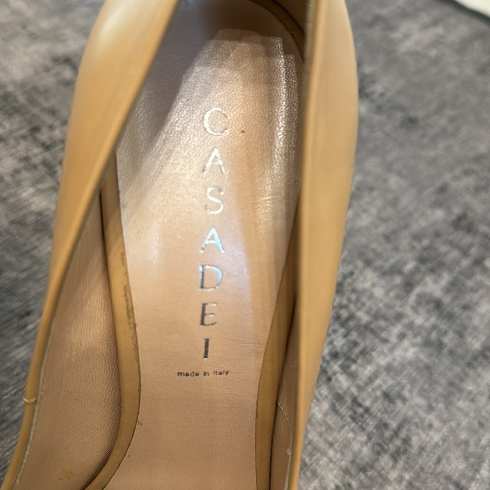 Casadei Nude Leather Peep Toe Platform Pumps - Picture 6 of 10